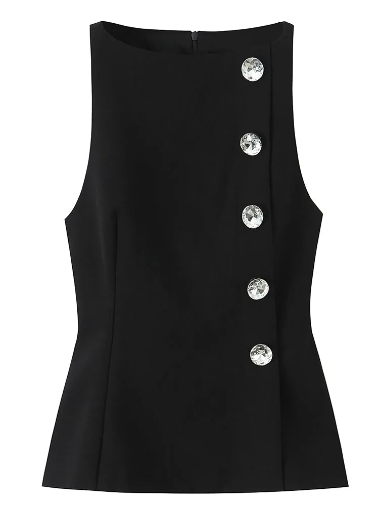 سترة نسائية 2025 سترة نسائية خريفية جديدة على الموضة بسحاب بدون أكمام لتزيين المجوهرات سترة نسائية أنيقة عالية الشارع