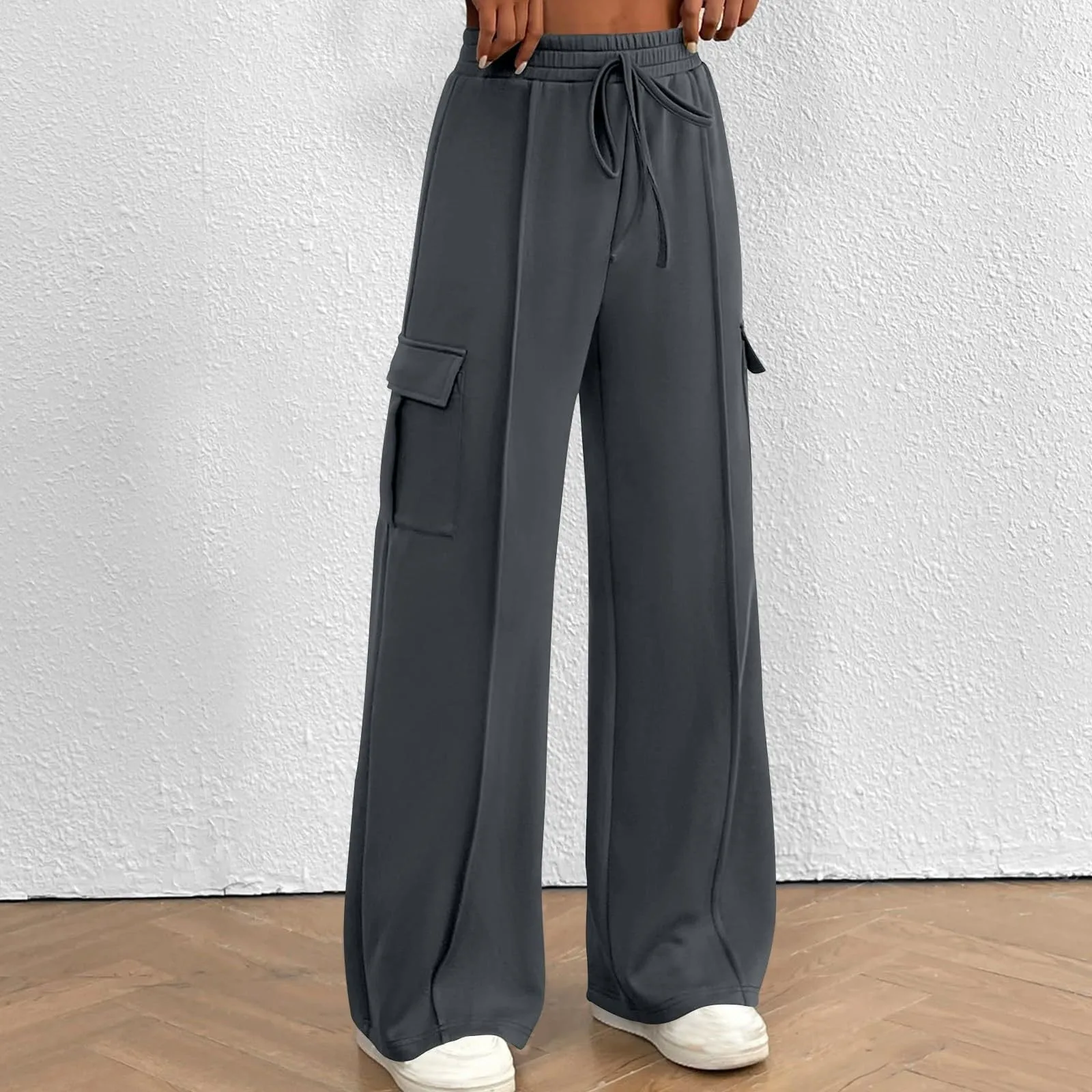 Female Wide Leg Sweatpants Trendy Drawstring Baggy Sweatpants High Waisted Casual And Versatile Comfy Jogger Trousers