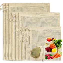 3pcs Reusable Cotton Mesh Produce Shopping Bags Washable Eco Premium Net mesh Bags for Veggie Fruit Vegetable Grocery Storage