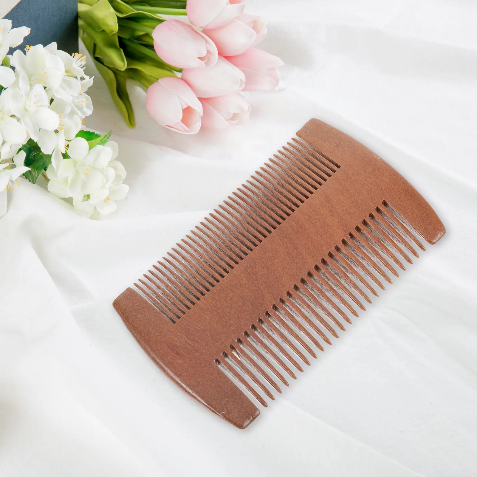 Double-Sided Wooden Beard Comb Thick Wood Anti Static Smooth Grooming Mustache Styling Comb Brown Lightweight Pocket