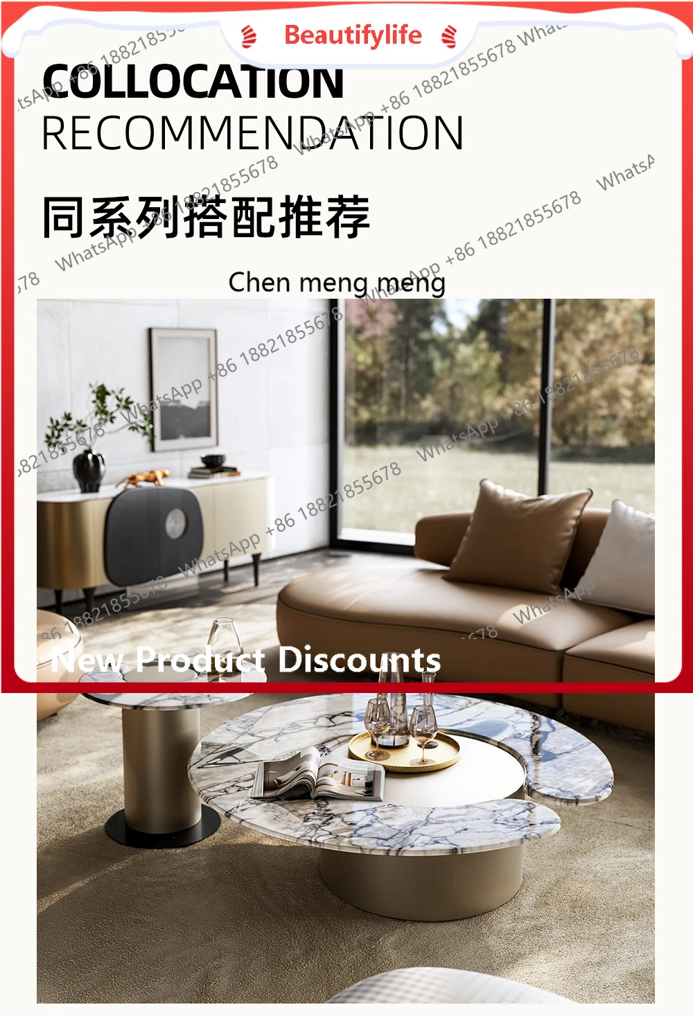

Modern natural marble luxury stone/round Ruyi coffee table side table size combination H