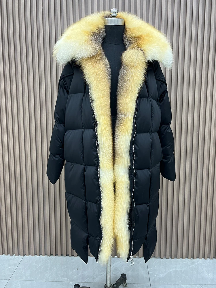 New Women Winter Long Goose Down Coats Natural Real Fox Fur Collar Thick Warm Female Outwear Puffer Jackets