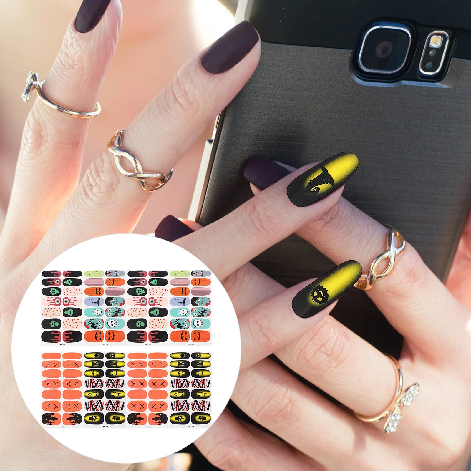 112Pcs Halloween Nail Stickers Nail Wraps Nail Polish Decal Strips for Women