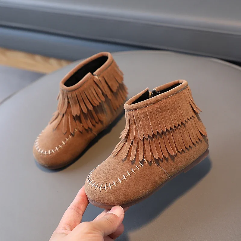 Girl\'s Winter Boots Suede Three Colors Tassel Comfy Children Short Boot 21-30 Infant Light Warm Classic All-match Kids Shoes