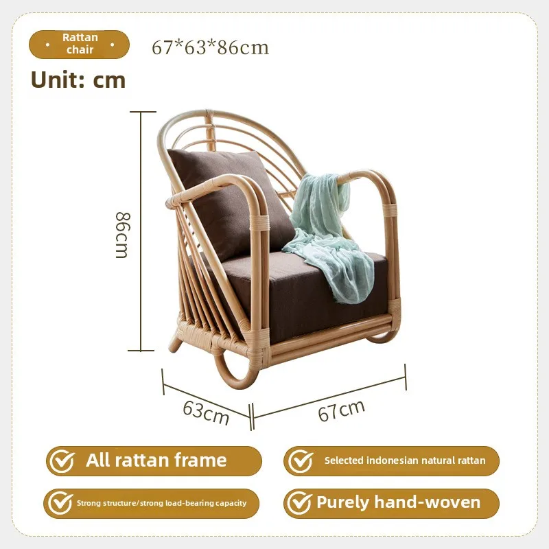 Sofa Wohnzimmer einfacher Freizeitstuhl Internet Celebrity B & B natürliches Rattan handgewebtes Rattan dreiteiliges Set