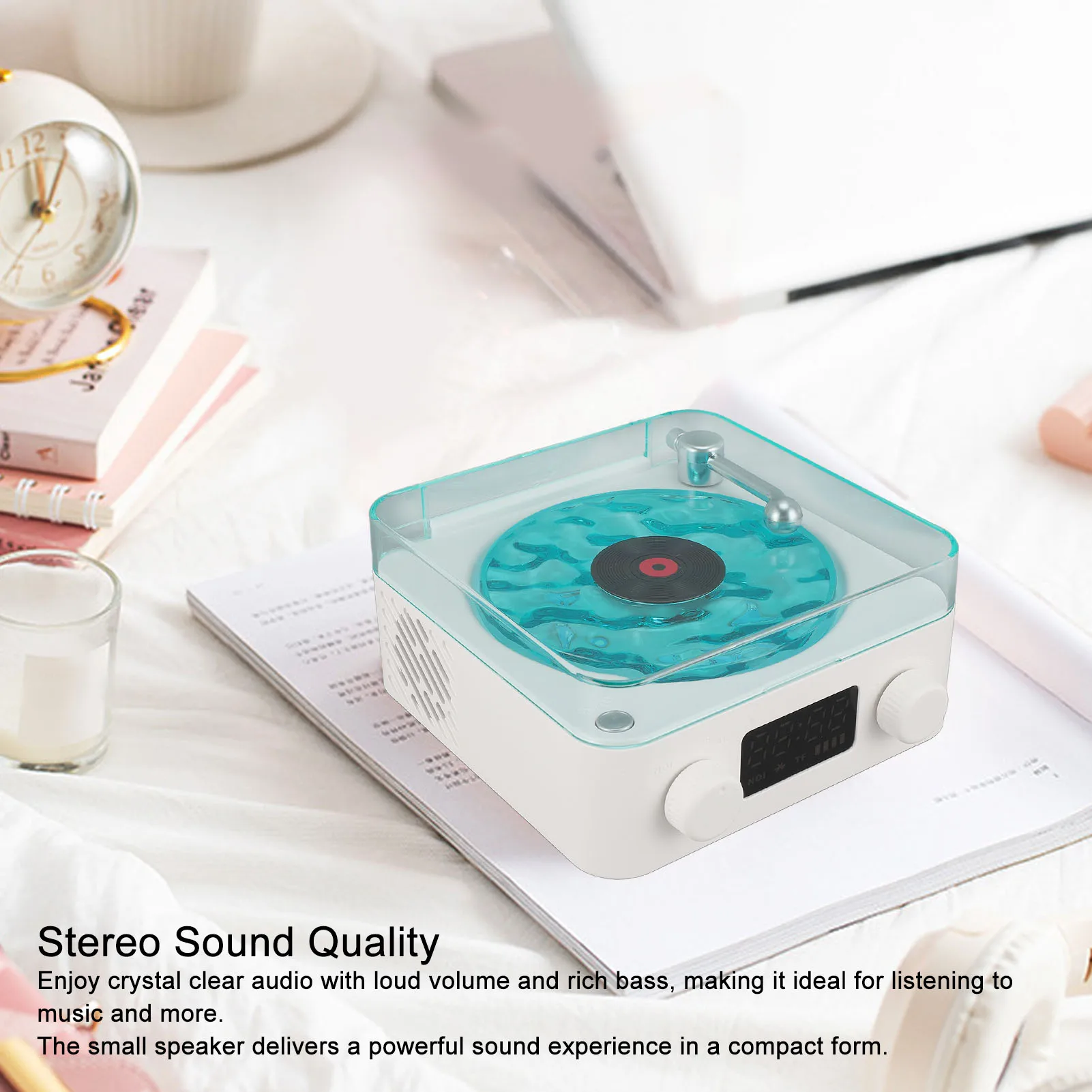 

Portable Bluetooth Speaker Record Player 3-in-1 Portable Turntable FM Radio AUX Input Wooden Box Stereo Sound for Living Room