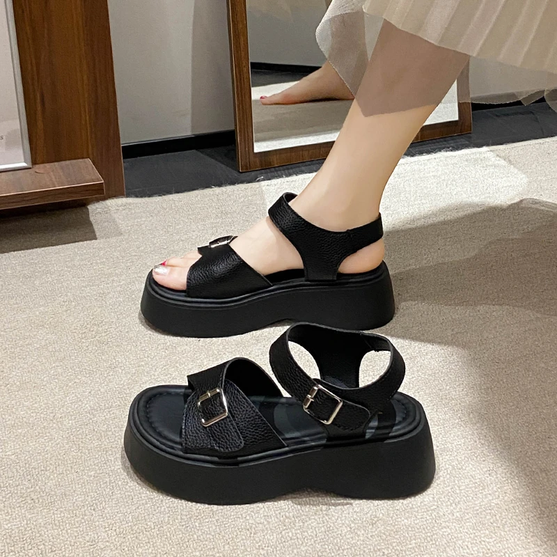 Aphixta Summer Cool Transparent Platform Shoes Women Sandals Height Increaming Buckle Thick Soled Beach Slides Plus Size 43