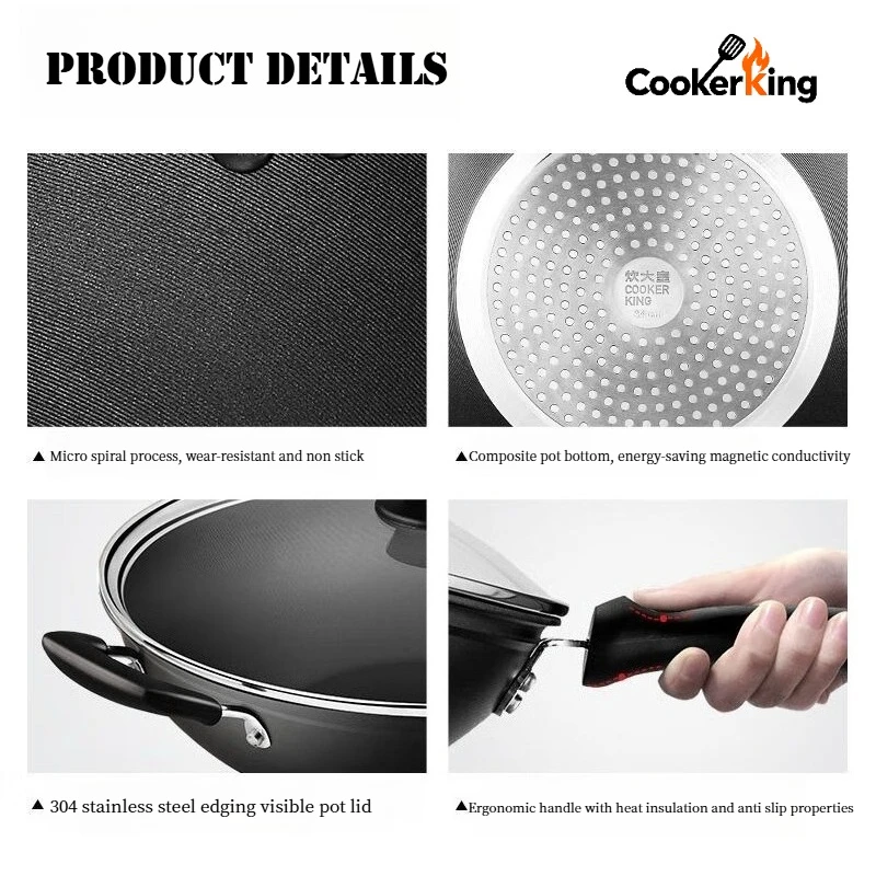 طباخ الملك 32/34 سنتيمتر الصينية ووك سبائك الألومنيوم المنزل مقلاة متعددة الوظائف غير عصا عموم تلبي احتياجات الطبخ للعائلات #5