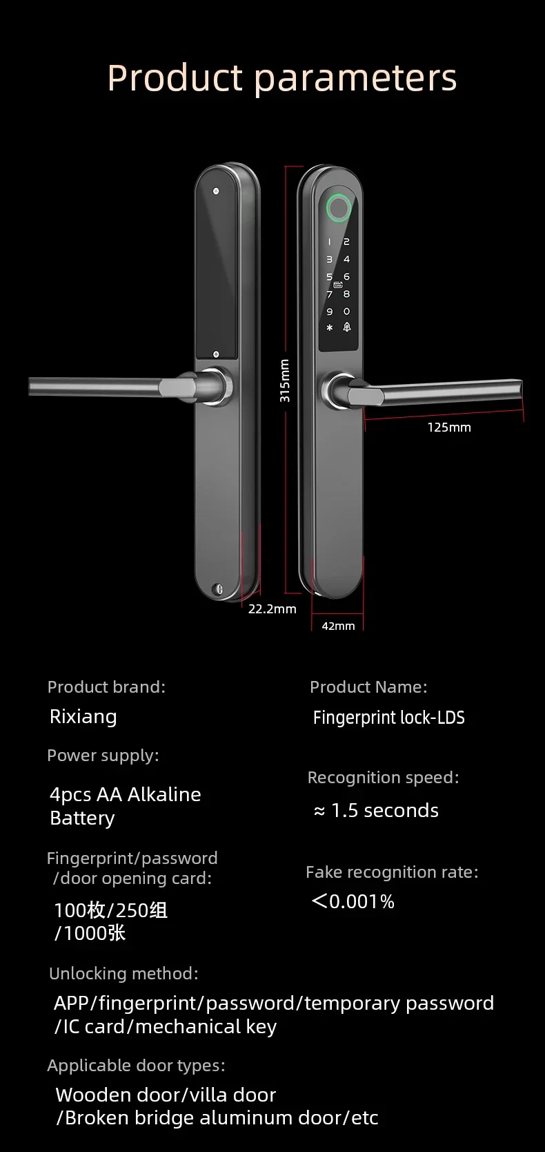 Outdoor Smart Door Lock Touchscreen Keypad Mobile App Tuya Ttlock Remote Unlock Electronic Digital Intelligent Handle Lock