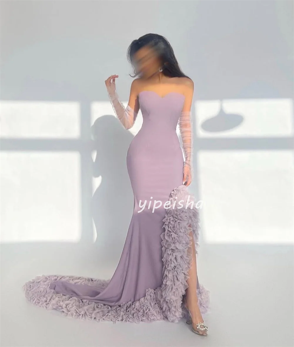 Customized Formal Matching Jersey Pleat Ruched Mermaid Strapless Long Dresses Bespoke Occasion Dresses Modern Style Casual