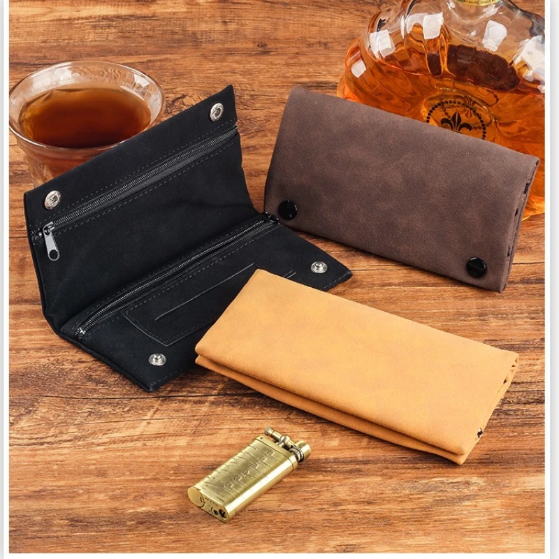 Foldable Cigarette Bag Tobacco Storage Bag Multifunctional Storage Case PU Velvet Skin Tobacco Holder Men Cigarette Accessories
