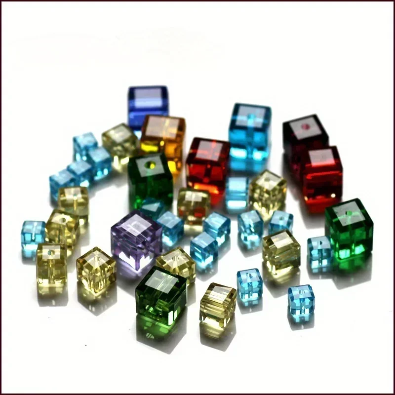 4mm 6mm 8mm Cube Square Faceted Czech Crystal Glass Loose Crafts Beads Lot for Jewelry Making DIY,Phone Chain Making Accessories