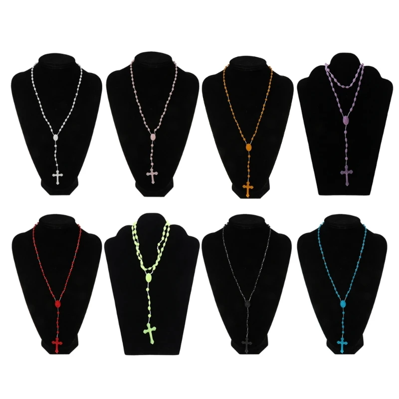 8 Farben Kunststoff Leuchtende Rosenkranz Halskette Rosenkranz Nachtleuchtende Halskette Schmuck – Detail 6