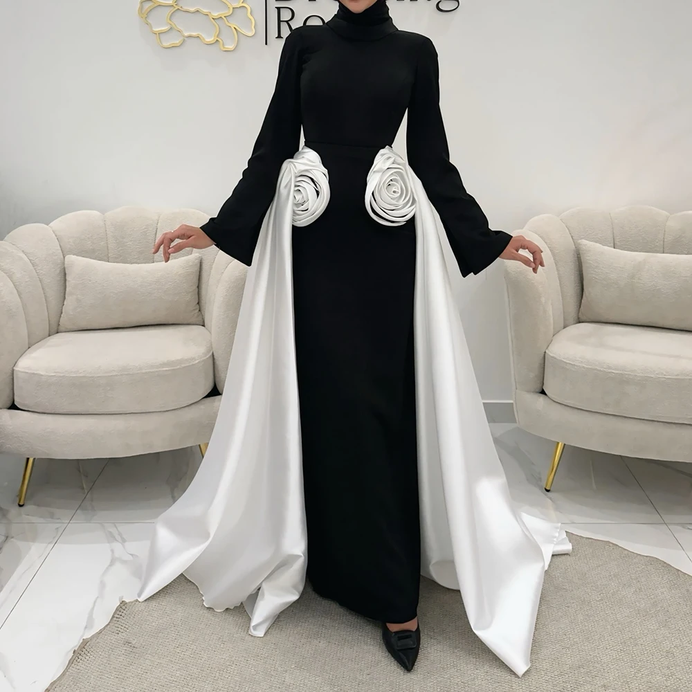 

Вечерние платья трапециевидной формы по индивидуальному заказу, длиной до пола, с высоким воротником и длинными рукавами, платье для выпускного вечера, модные цветы, простое драпированное повседневное вечернее платье