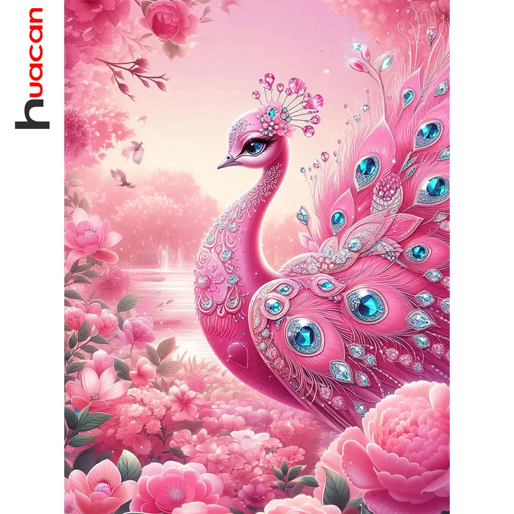 Huacan Vollquadrat- und Rundbohrer-Diamantmalerei Blumen-Pfau-Diamantmosaik Tier-Set Heimdekoration