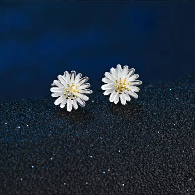 Real 925 Sterling Silver Daisy Flower Mini Stud Earrings for Women Cute Plant Fine Jewelry 2024 Trendy Accessories - view 5
