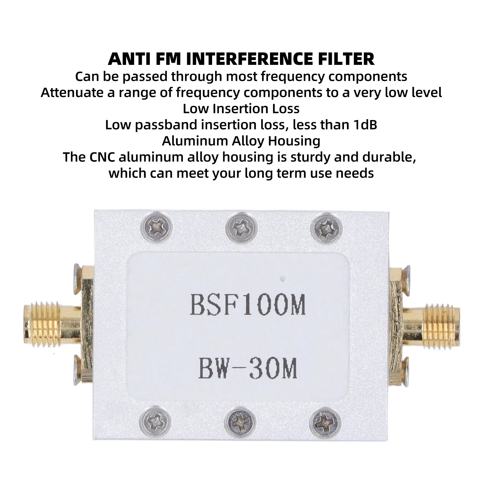 Broadcast FM Block Filter Band Stop Filter 88-108M Anti FM Interference CNC Aluminum Alloy Shell Passive Notch Filter