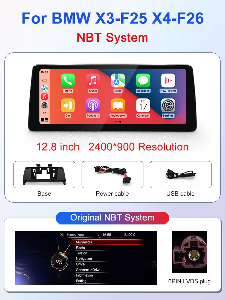 STWEI 2026 New Slim Screens Linux System 12.8inch 2400X900 Resolution For BMW X3 X4 F25 F26 Wireless CarPlay Auto player KSW image 3