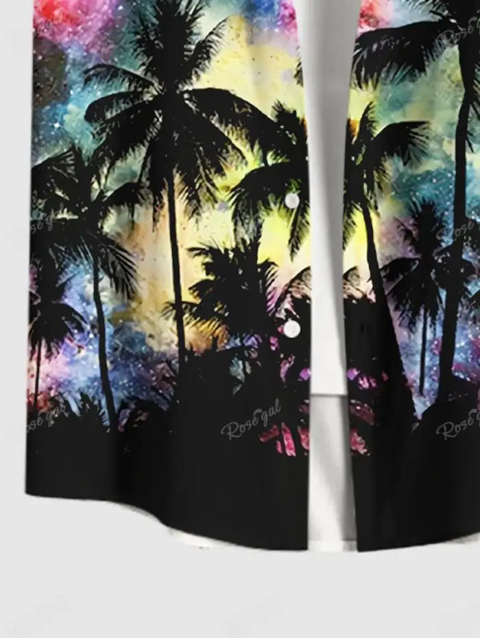 S-3X Plus Size Matching Hawaii Beach Outfit For Couples Coconut Tree Colorful Tie Dye Galaxy Printed For Men Same Style Dres