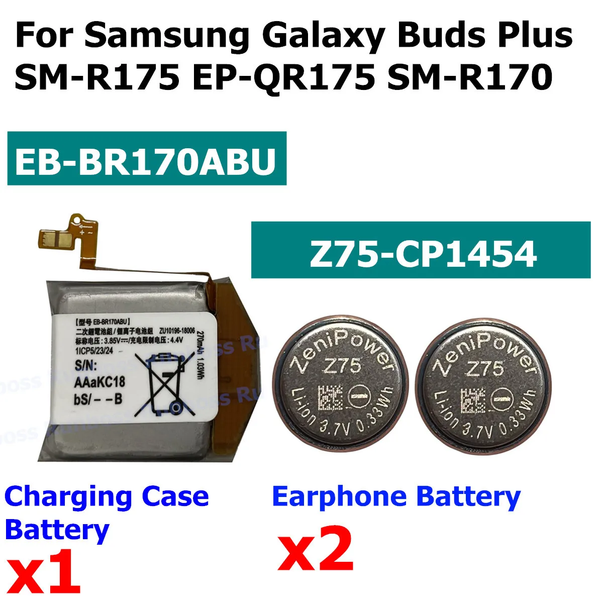 New EB-BR170ABU 42mm 270mAh Battery For Samsung Galaxy Buds+/Buds Plus SM-R175 EP-QR175 SM-R170 Earphone Compartment Headset