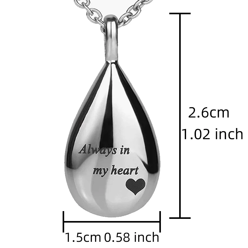 2Piece Cremation Urn Necklaces Teardrop Cremation Jewelry Memorial Locket Stainless Steel Keepsake Waterproof Pendant