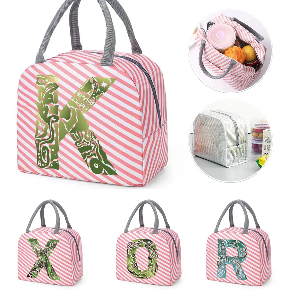 Insulated Lunch Bag for Kids Girl Leakproof Red Stripe Design Lunch Box Engrave ImagePrinting Series Organizer Safe Zipper