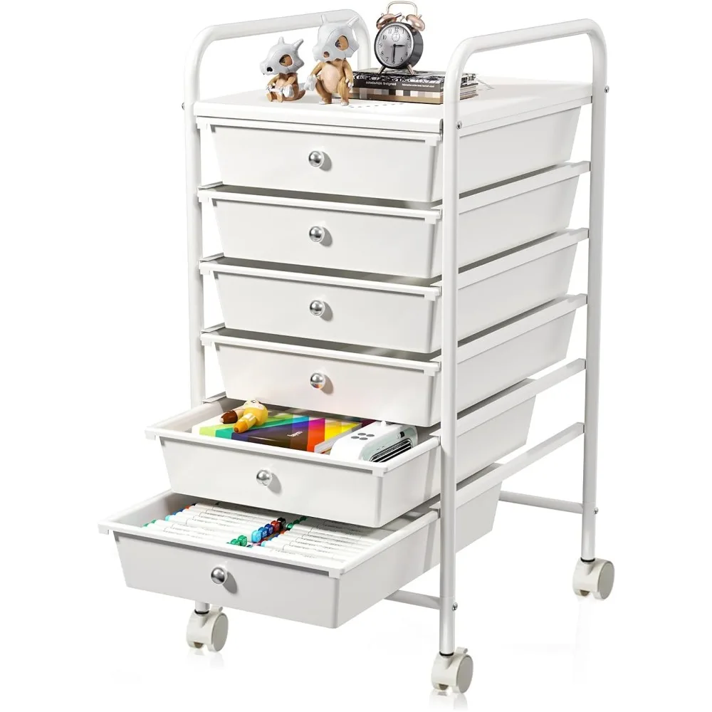

6-Drawer Rolling Storage Cart with Locking Wheels, Plastic Organizer for Home Office School