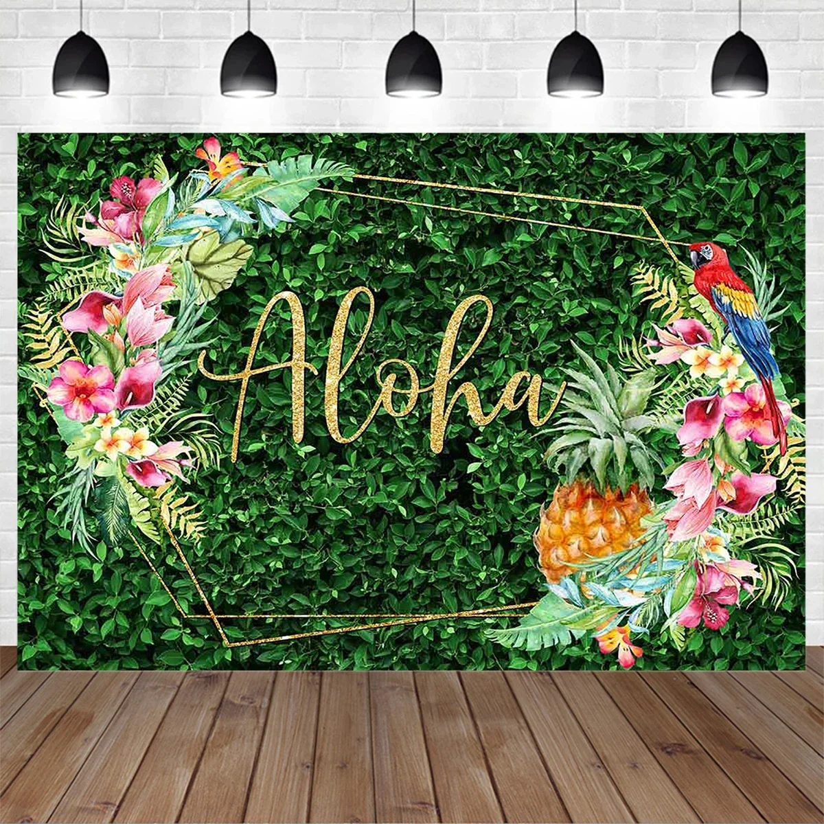 Mocsicka Summer Hawaiian Birthday Party Backdrop Floral Parrot Pineapple Green Leaves Background Baby Portrait Photo Studio Prop