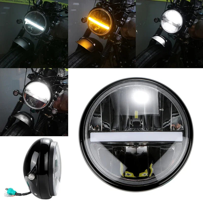 

Motorcycle LED Round HeadLight 7 Inch Motorbike DRL Headlamp Fog Light Accessories Universal for Harley Cafe Racer