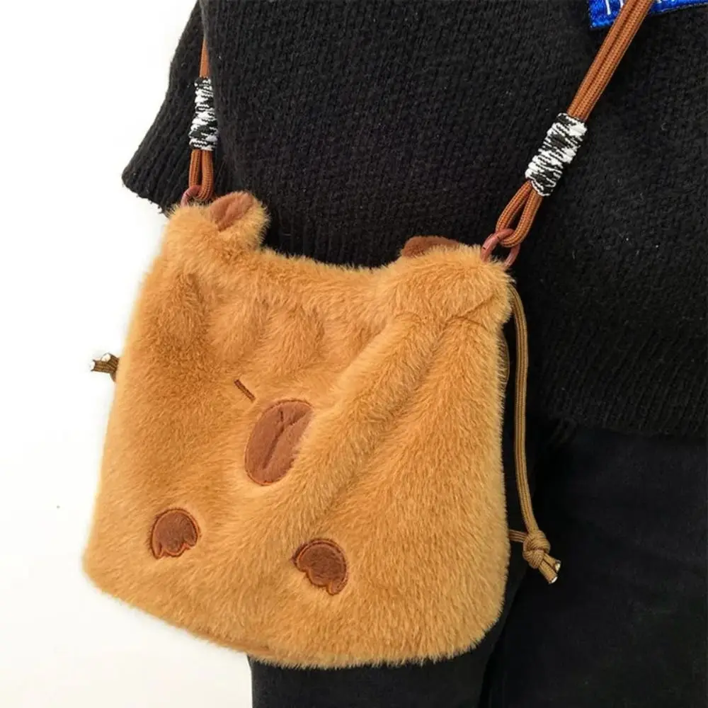 

Plush Capybara Capybara Plush Bundle Pocket Large Capacity Bundle Pocket Capybara Plush Shoulder Bag Zipper Cotton