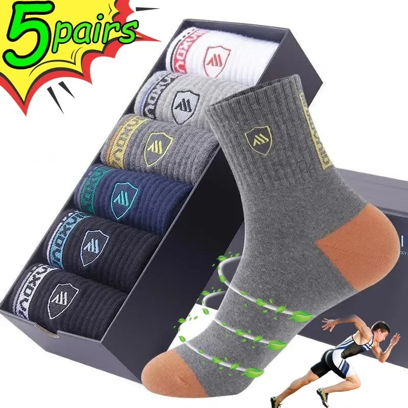 

5 Pairs Breathable Cotton Sports Stockings Men Bamboo Fiber Autumn and Winter Socks Sweat Absorption Deodorant Business Sox