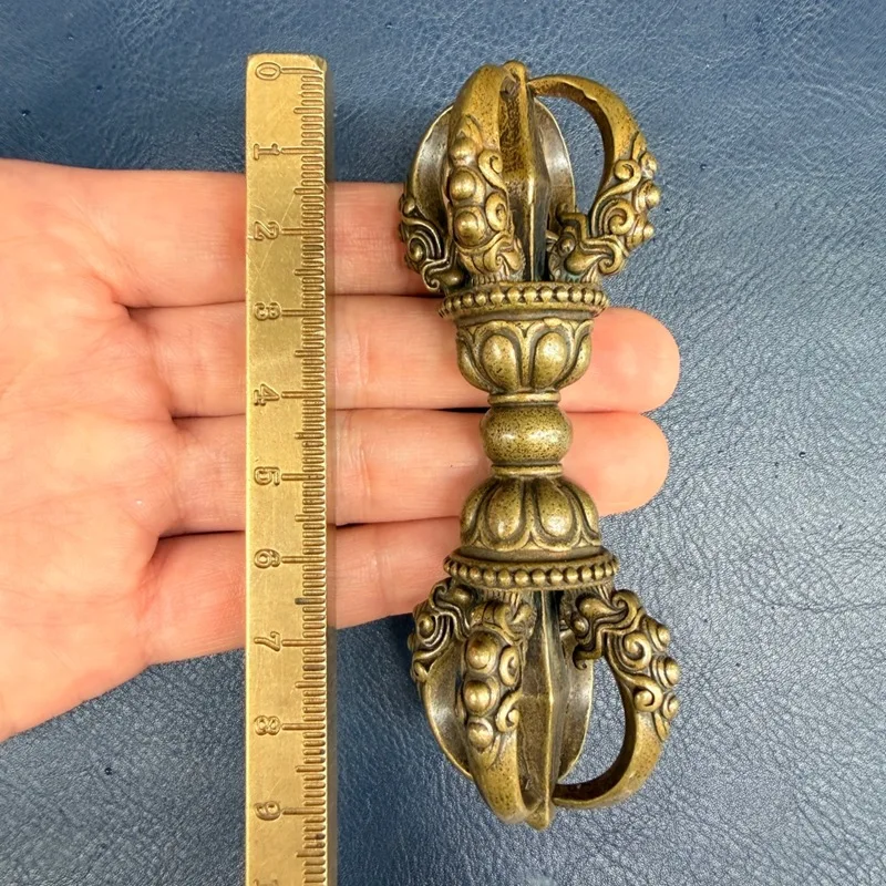 -style brass - scepter handpiece, Tibetan craft collectible, decorative five-pronged vajra