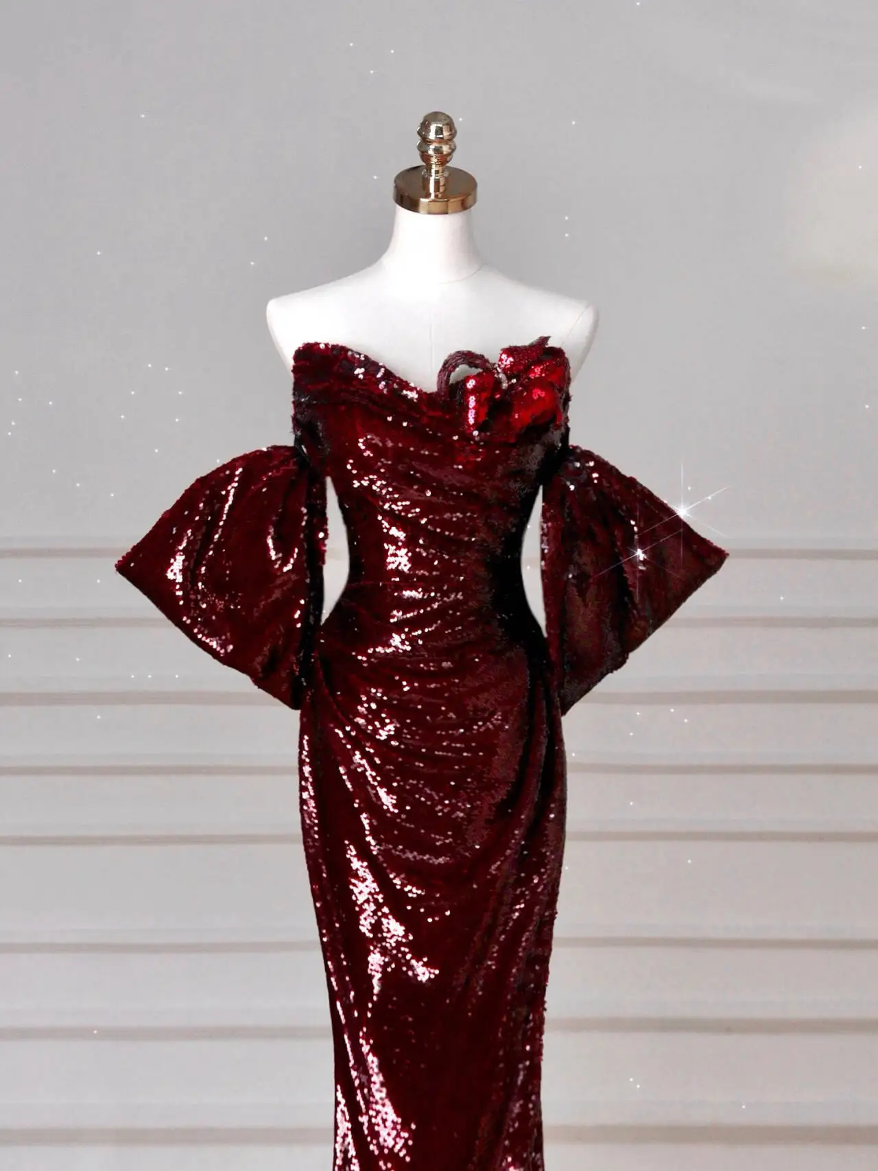 Trendy Burgundy Strapless Evening Dresses Sweetheart Neckline Sexy Backless Slim Fit Fishtail Special Occasion Banquet Dress