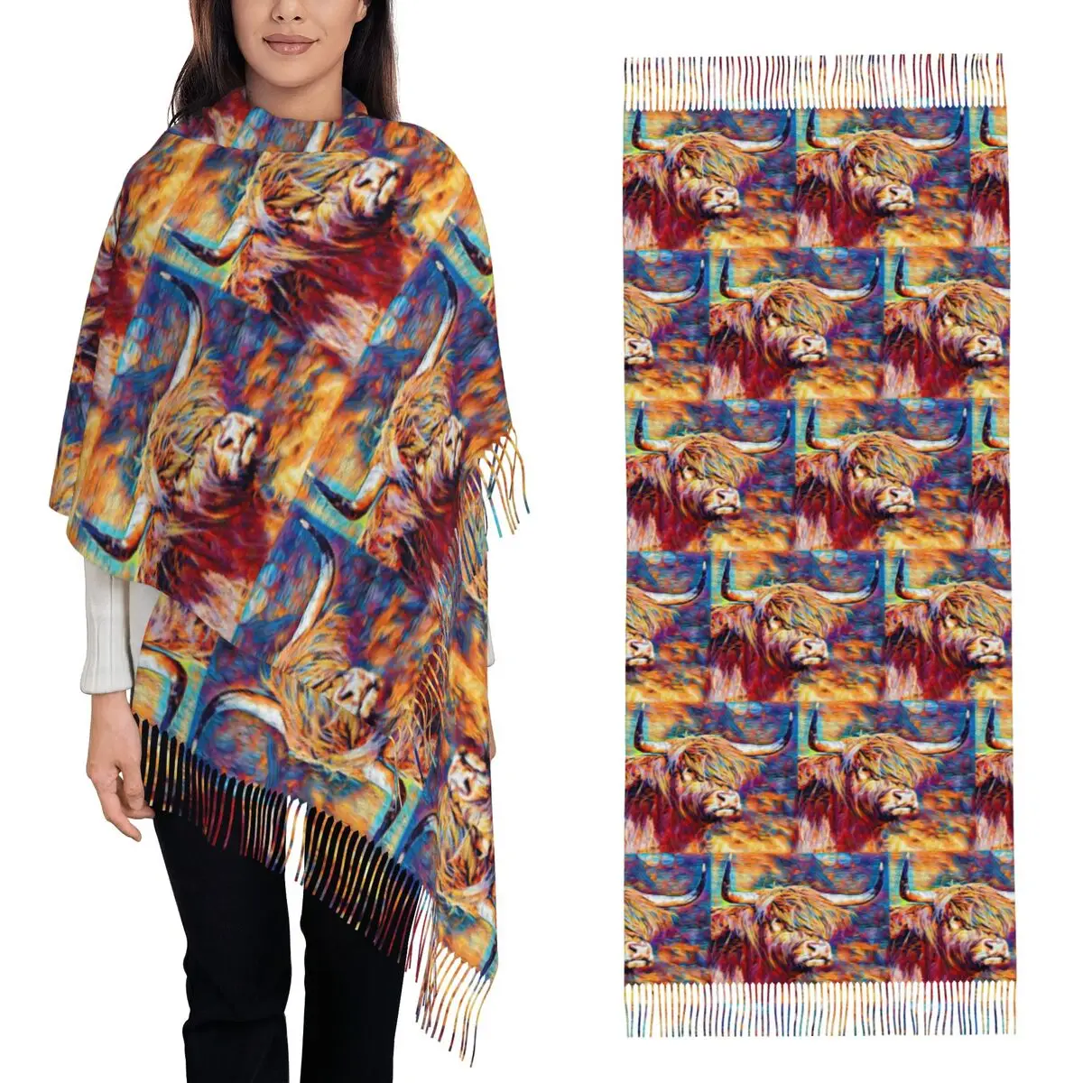

Highland Cow Scarf Tassel Scarves Women Soft Warm Shawls and Wraps Long Fall Winter Shawl Wrap