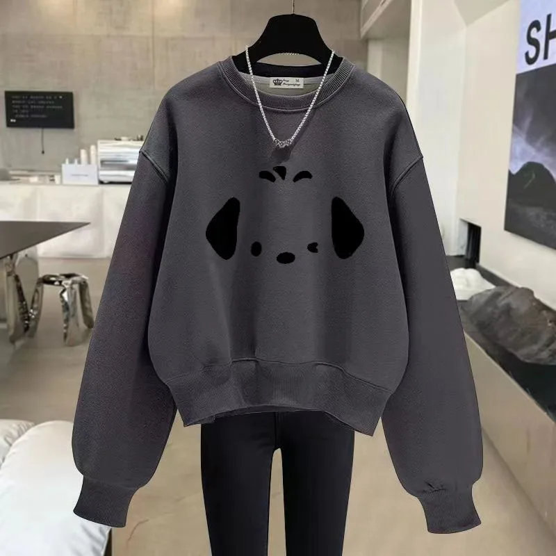 New Autumn/Winter Fashion Trend Korean Edition Plush Printed Round Neck Loose and Versatile Westernized Casual Women\'s Sweater