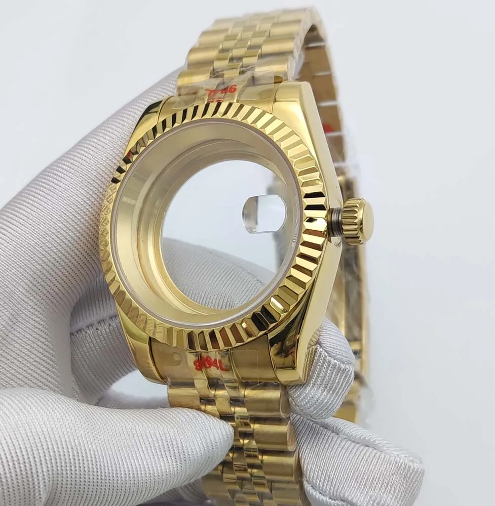 Boîtier saphir 39 mm, acier inoxydable, couleur argent, couleur or, boîtier couleur or rose pour calibre NH35/NH36