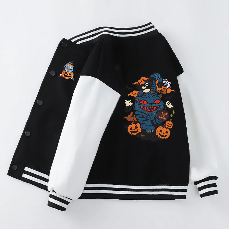 

Casual Baseball Sle loween Collaborative Print ex Children's Knitted Sweater Coat Faionable And Thiened Long Sve