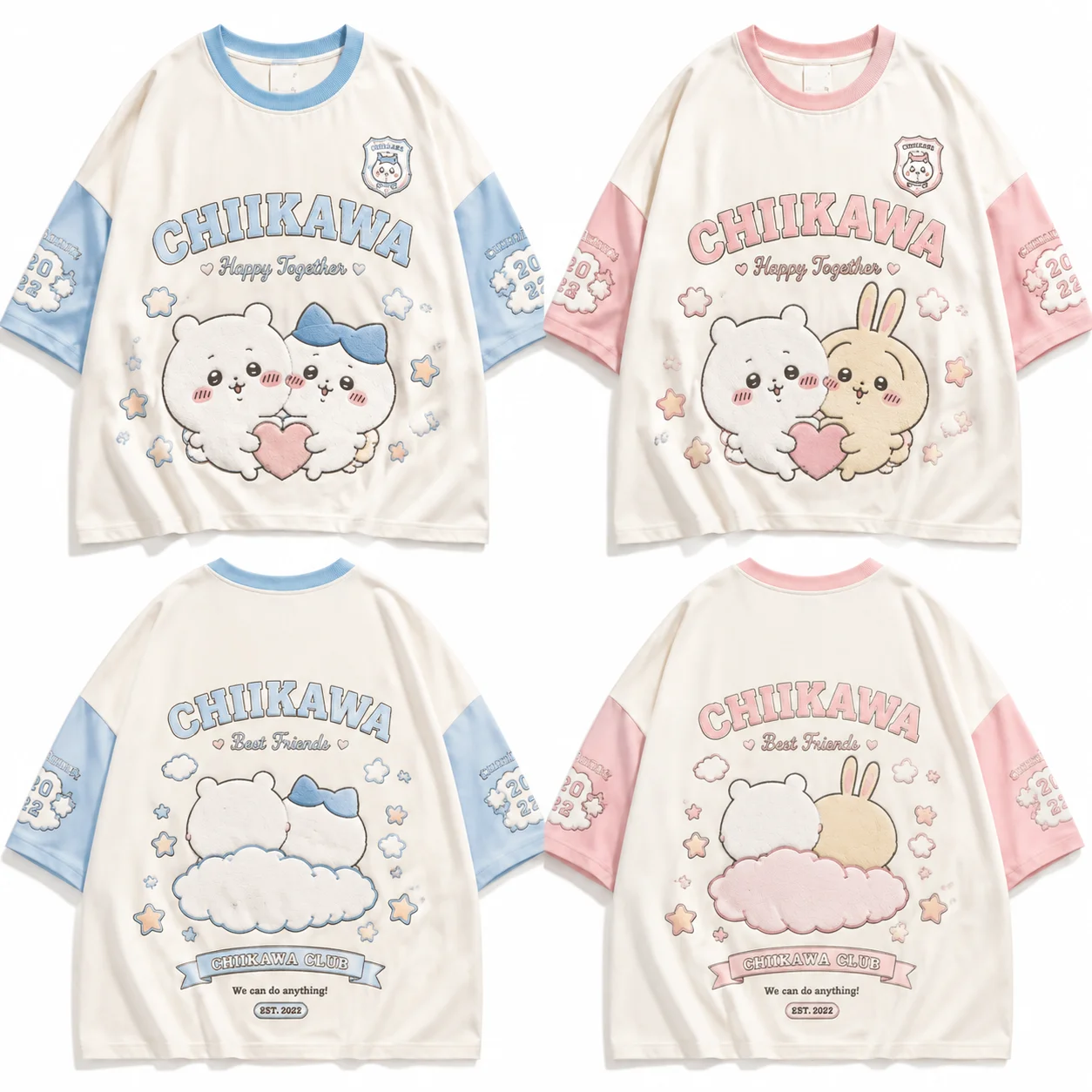 camisetas-oversized-unissex-chiikawa-azul-e-rosa-com-opcoes-de-manga-curta-estilo-streetwear-casual-de-verao-para-casais