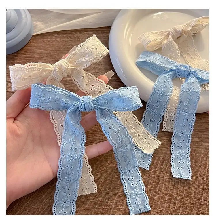 2 stücke Bogen Streamer Haarnadel Spitze Reise Clip Kopfbedeckung Temperament Süße Mädchen Haar Zubehör – Detail 7