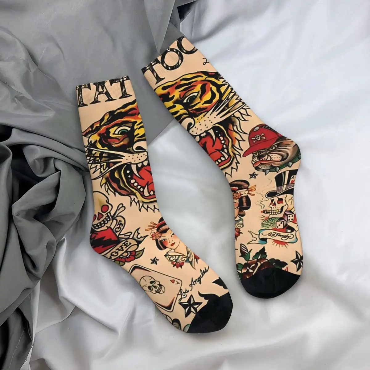 Crazy compression Tiger Japanese Tatto Sock for Men Harajuku Seamless Pattern Crew Sock Casual