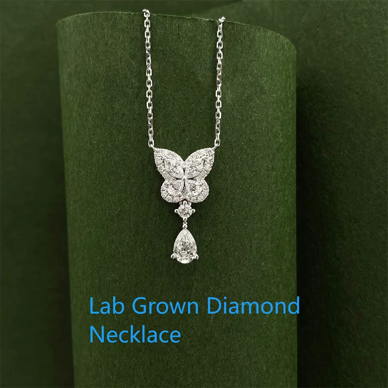 

Ожерелье с подвеской в виде груши, маркизы и круглой огранки, 1,7 карата, выращенное в лаборатории бриллиантовое ожерелье DEF VS-VVS Platnum 950, свадебное ожерелье с бриллиантами для женщин