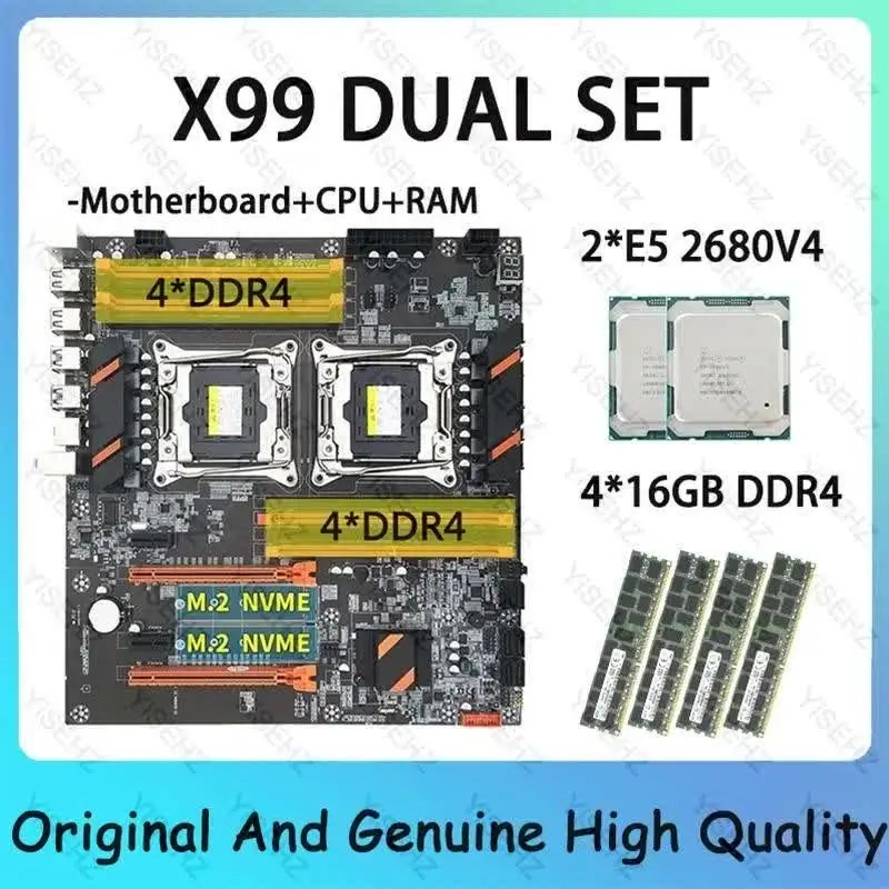 X99 Dual Motherboard Processor LGA2011-3 Kit With 2*E5 2680V4 And