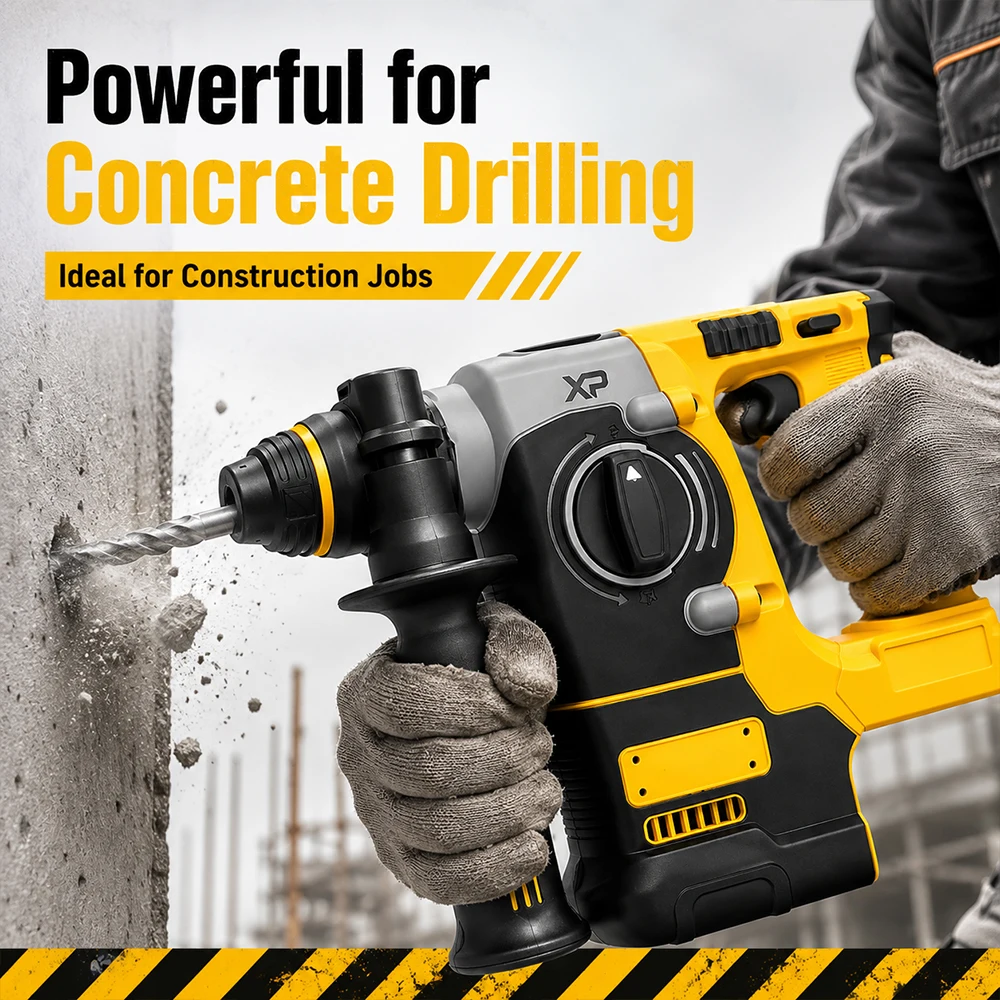 SIHAO Brushless SDS-Plus Rotary Hammer 2.1J Impact Energy 360° Rotatable Side Handle Stepless Speed Concrete Drilling Tool