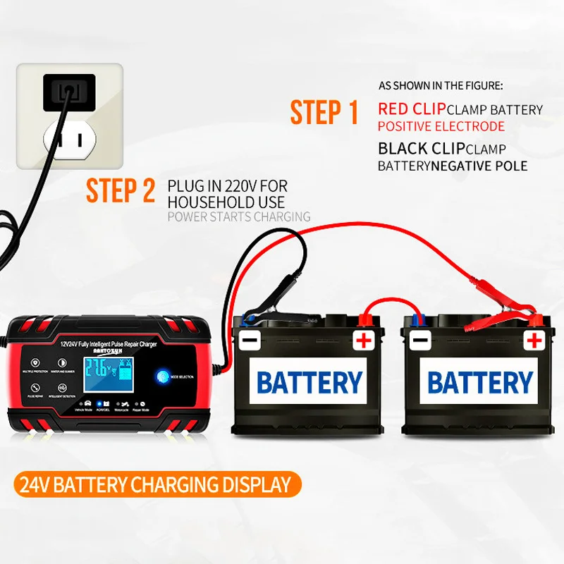 12/24V 8A ładowarka samochodowa w pełni automatyczny akumulator kwasowo-ołowiowy ładowarka samochodowa ekran dotykowy naprawa impulsu baterii LCD