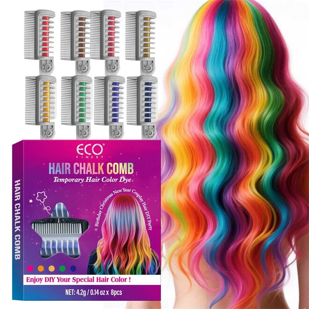 8 عبوات من أعواد طباشير الشعر متعددة الألوان للحفلات الممتعة وقابلة للغسل لون الشعر للمناسبات والتصفيف اليومي #6