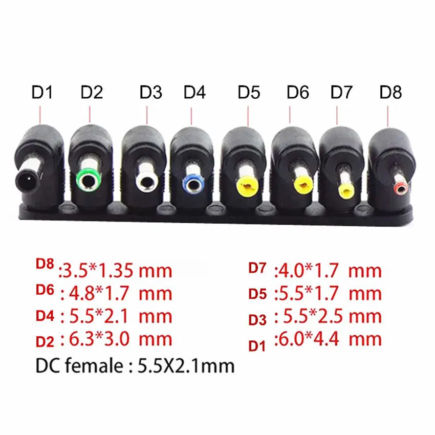 1set  5.5x2.1mm Female to Male DC Power Adapter For PC Laptop Power 6.3 5.5 4.8 4.8 3.5mm 4.0 3.0 2.5 2.1 1.7 1.35mm
