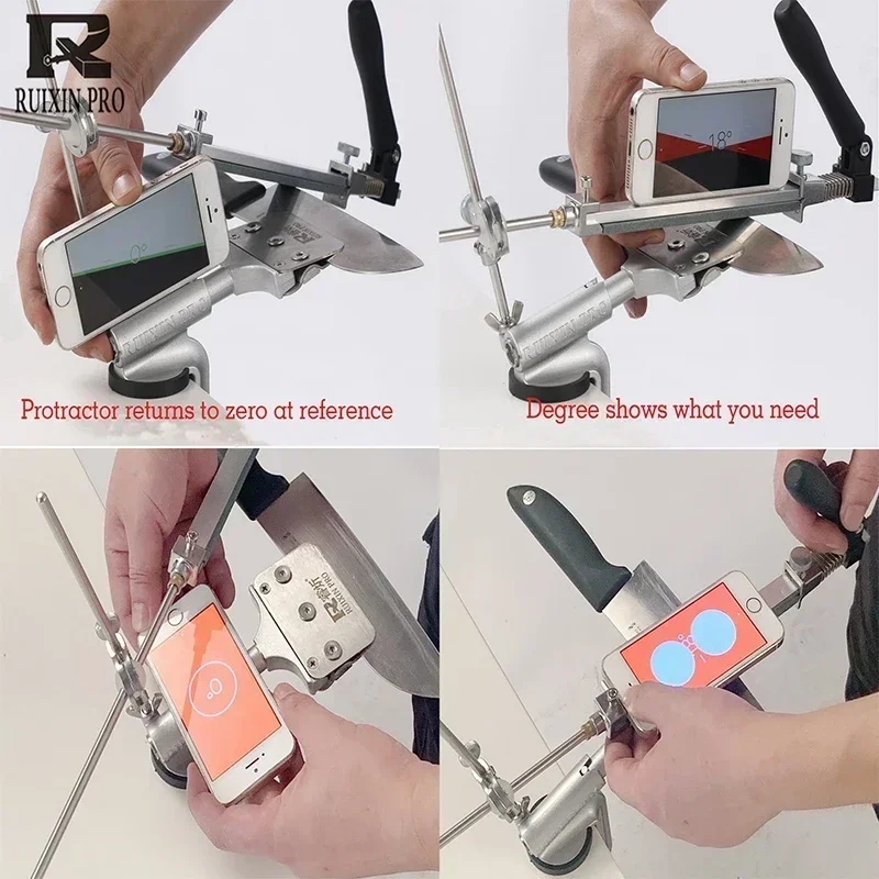 Ruixin Multifunctional Household Fixed Angle Sharpener Kitchen Knife Sharpening System Sharpen Tool 360ยฐ Rotary Knife Whetstone
