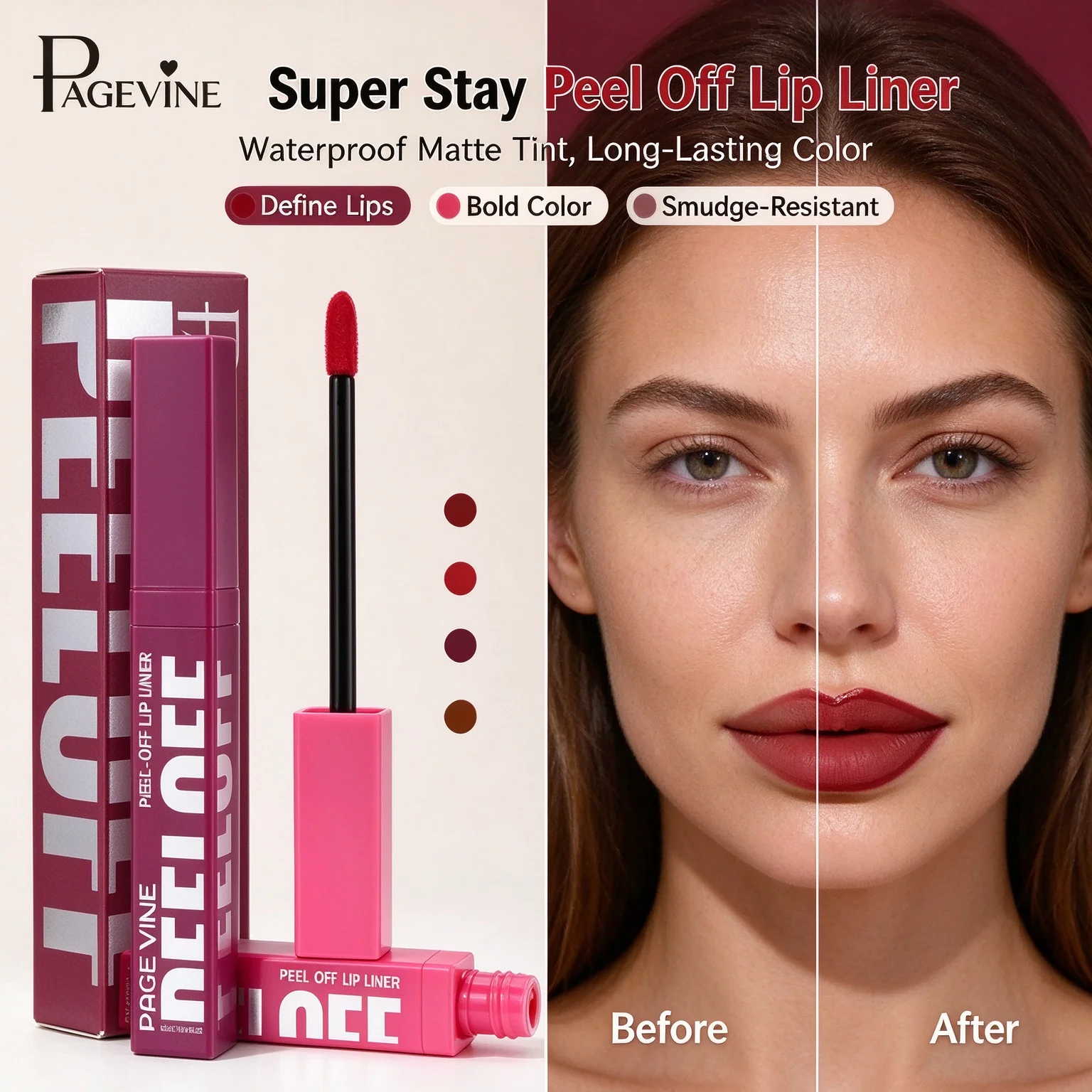 PAGENVINE Super Stay Peel Off Lip Liner Matte Tint Lip Stain Waterproof Long Lasting Lip Contour Lips Makeup Cosmetic for Women