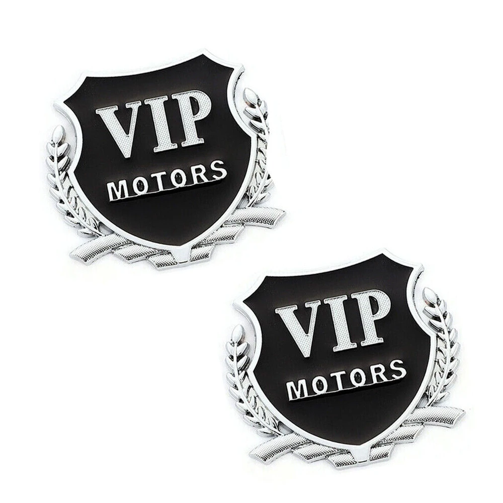 

One Set (2 Pcs) Car Fender Sticker Badge Nameplate Universal Silver Black VIP Motors Emblem