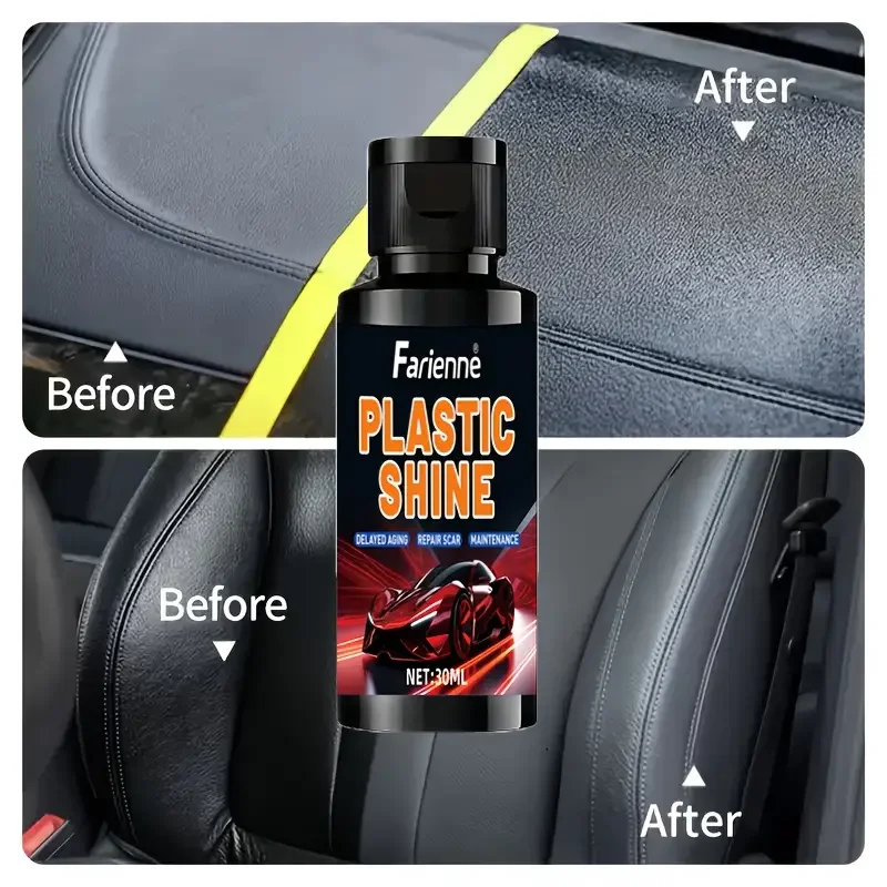 شمع تجديد البلاستيك - مرمم لمعان لوحة القيادة السوداء، يمنع التكسير والبهتان، العناية بالمقعد الجلدي والأريكة، محسن لمعان الإطارات